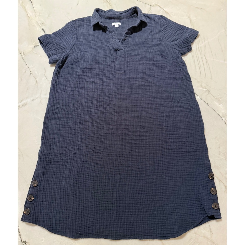J.Jill Double Cotton Gauze Short Sleeve Shirt Dress Navy Blue Women's L Tall